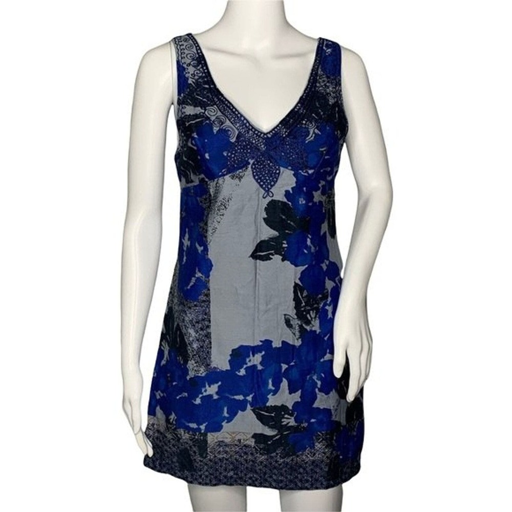Free People Dress Womens 0 Blue Gray Black Floral‎ Flower Sheath Boho Festival
